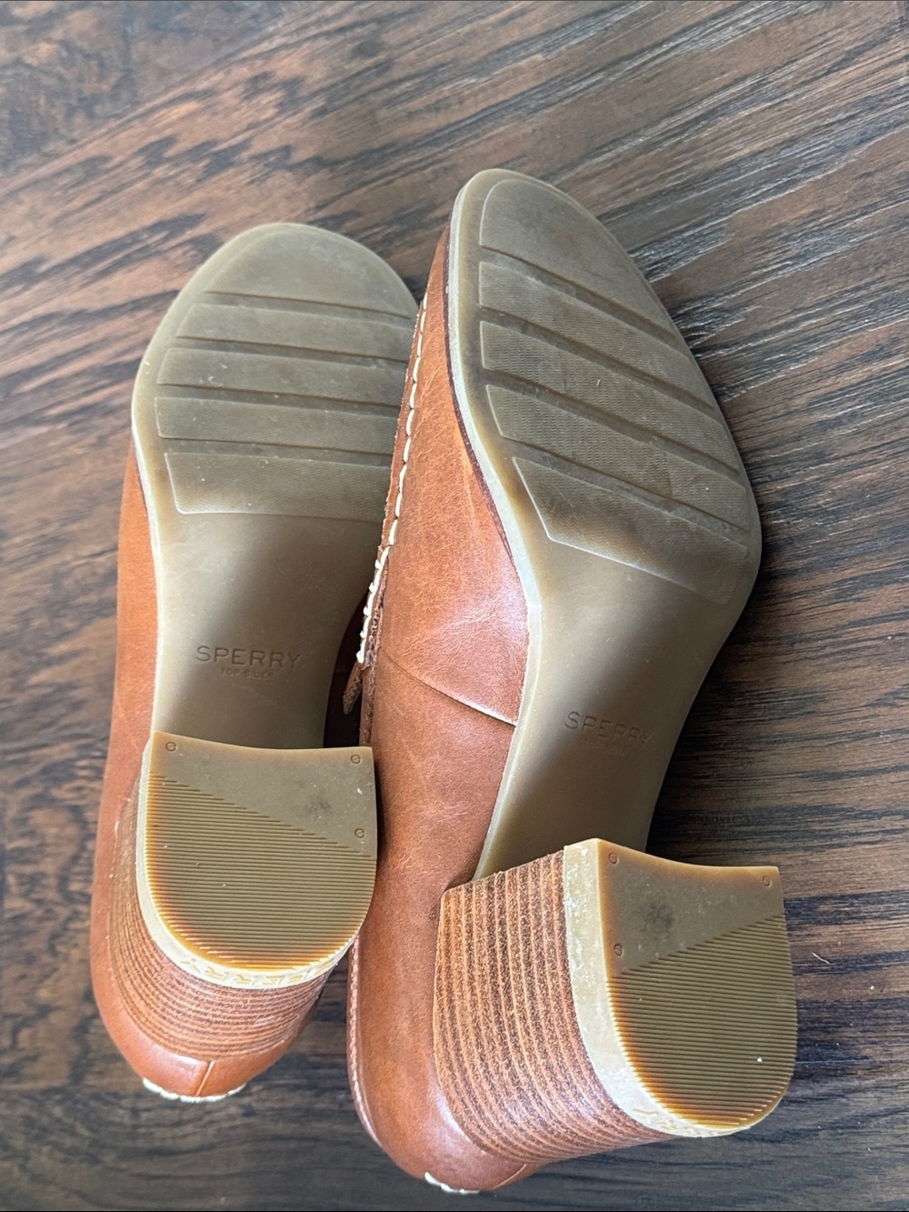 Sperry Brown Leather Block Heel Loafers - Picture 11 of 13